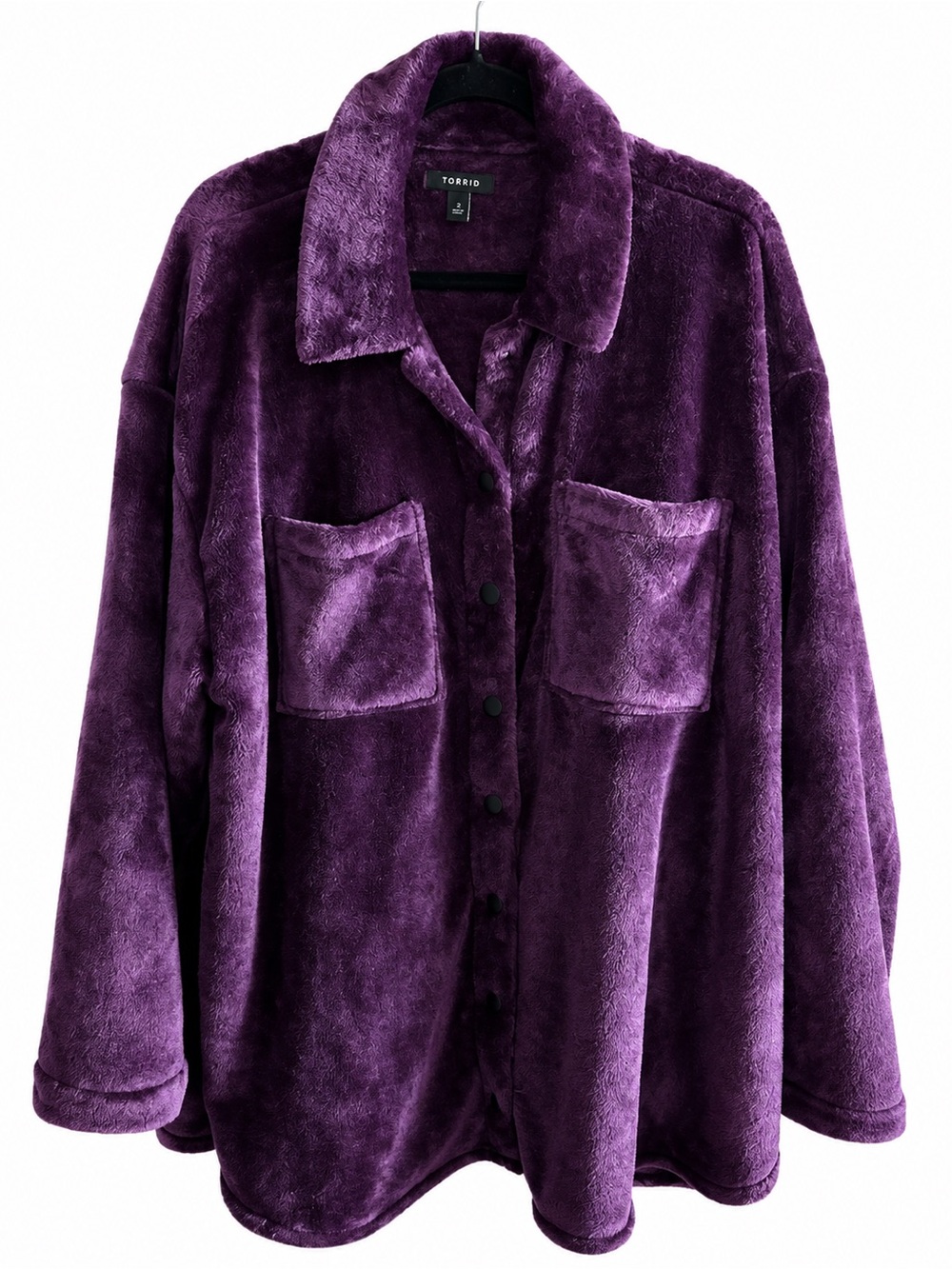 Torrid Purple Plush Fleece Shacket Oversized Button Front Shirt Jacket Cozy 2